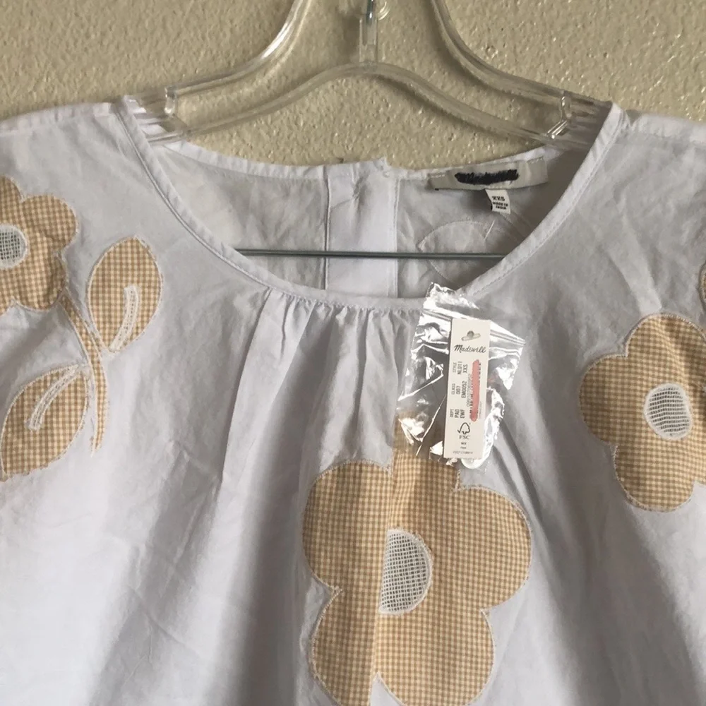 Madewell Embroidered Poplin Puff-Sleeve Cutout Crop Top (Size XXS)